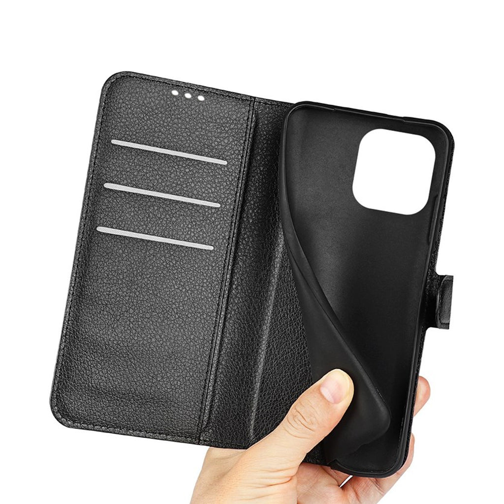 Flip Stand Leather Wallet Case For iPhone 14 Black hos Phonecare.se