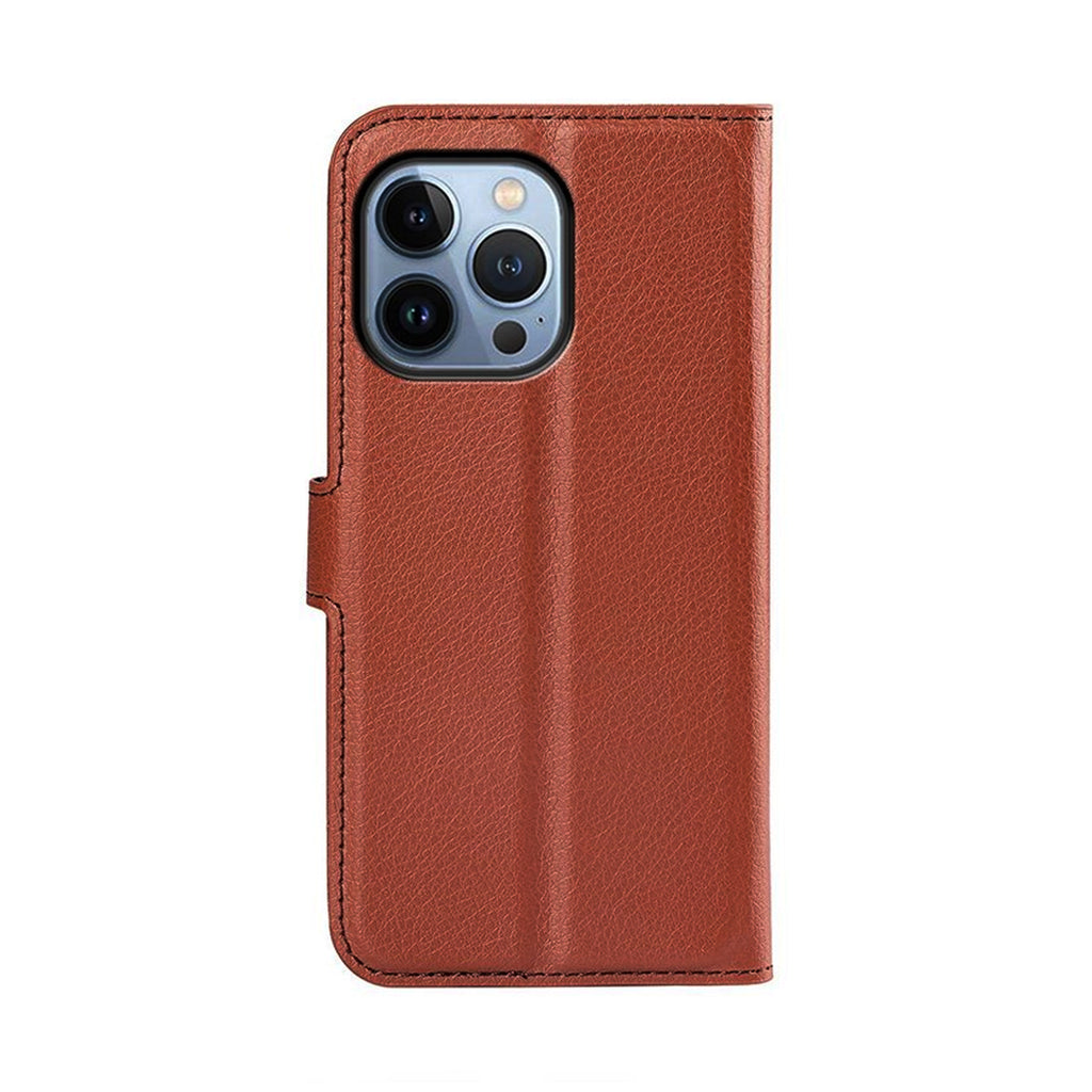 Flip Stand Leather Wallet Case For iPhone 14 Pro Brown hos Phonecare.se