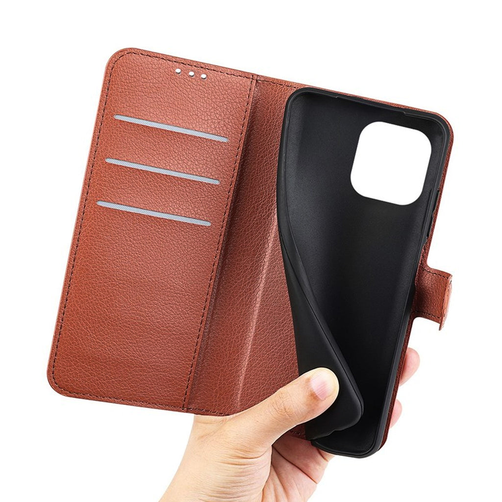 Flip Stand Leather Wallet Case For iPhone 14 Max Brown hos Phonecare.se