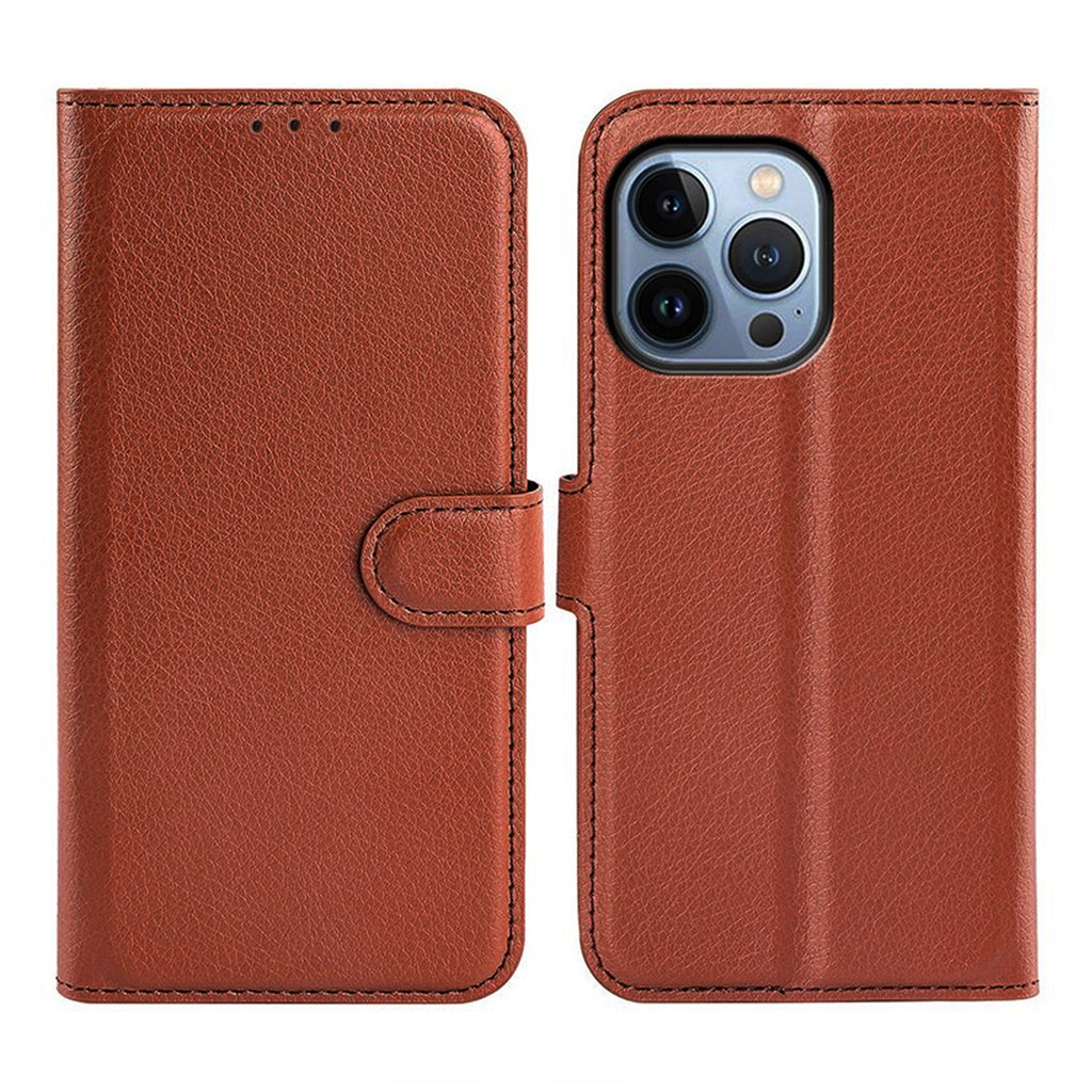 Flip Stand Leather Wallet Case For iPhone 14 Pro Max Brown hos Phonecare.se