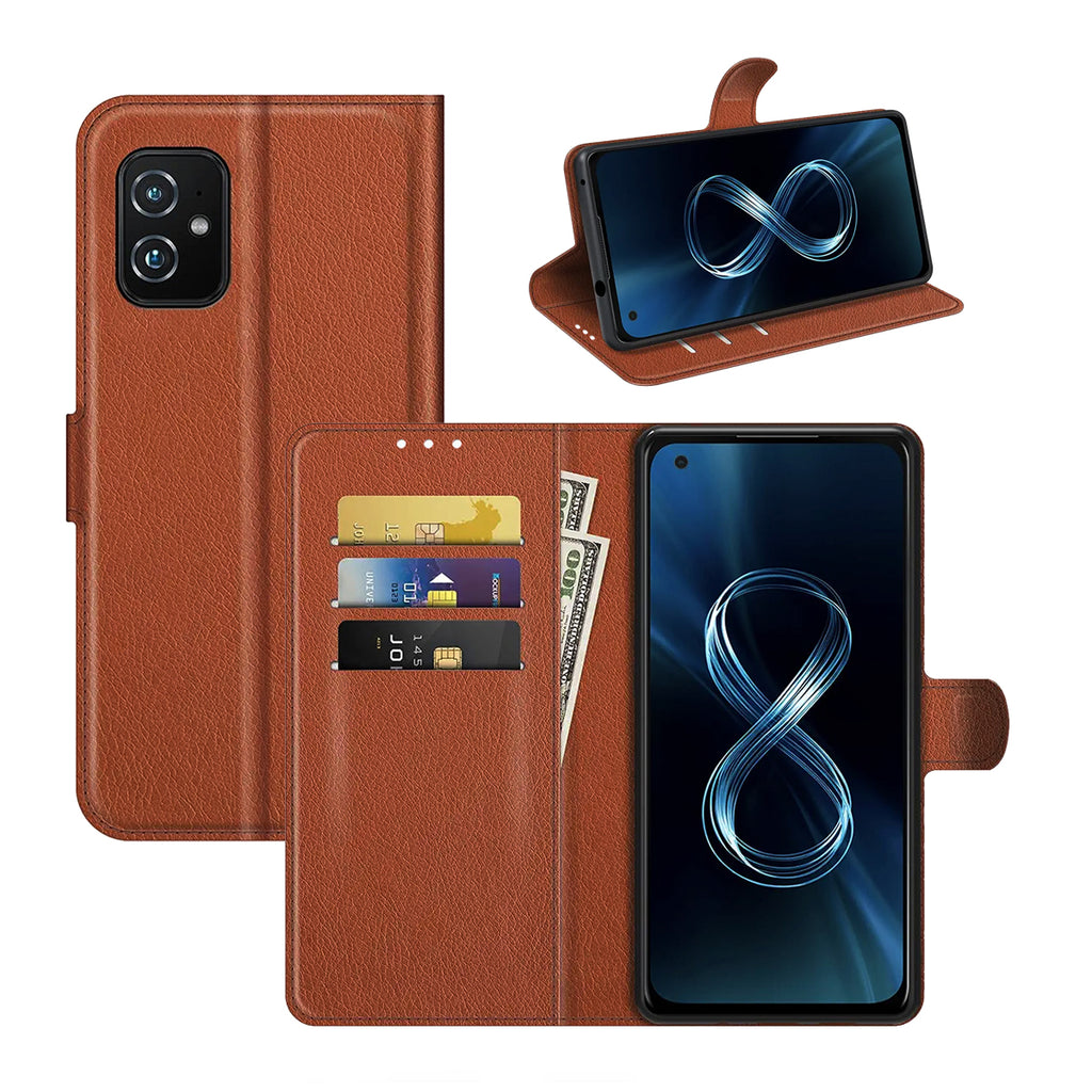Flip Stand Leather Wallet Case For Asus Zenefone 8 5G Brown hos Phonecare.se