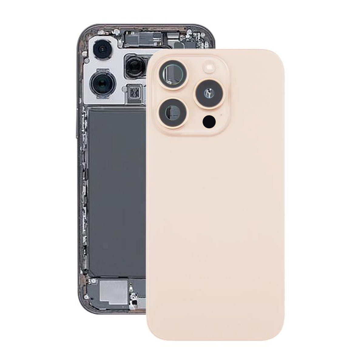 iPhone 16 Pro Max Baksida Glas Komplett OEM - Sandfärgad titan