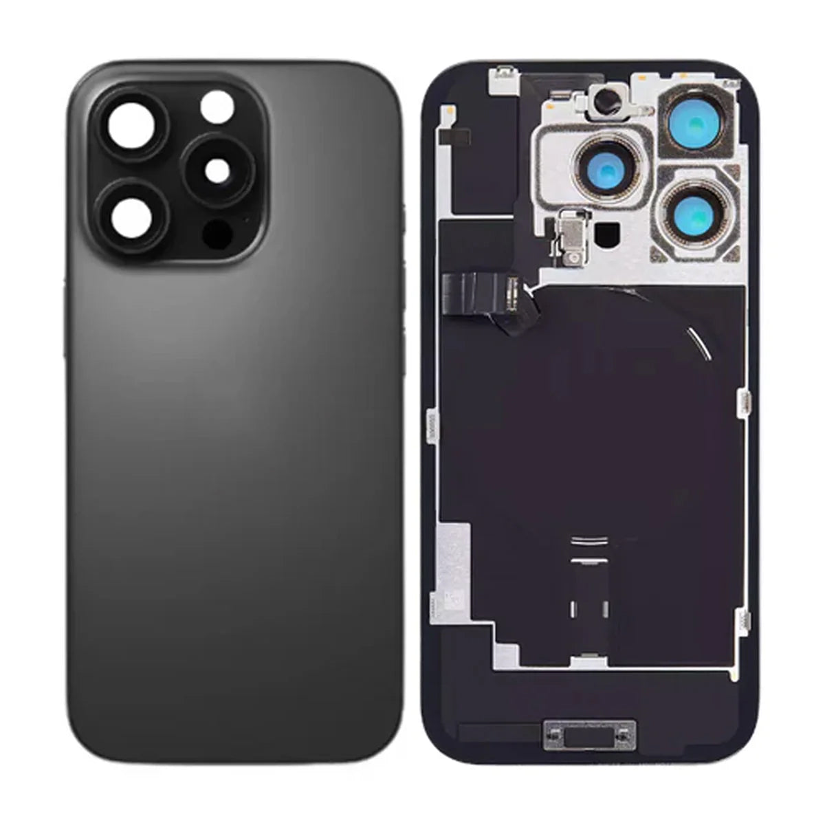 iPhone 16 Pro Max Baksida Glas med smådelar - Svart Titan