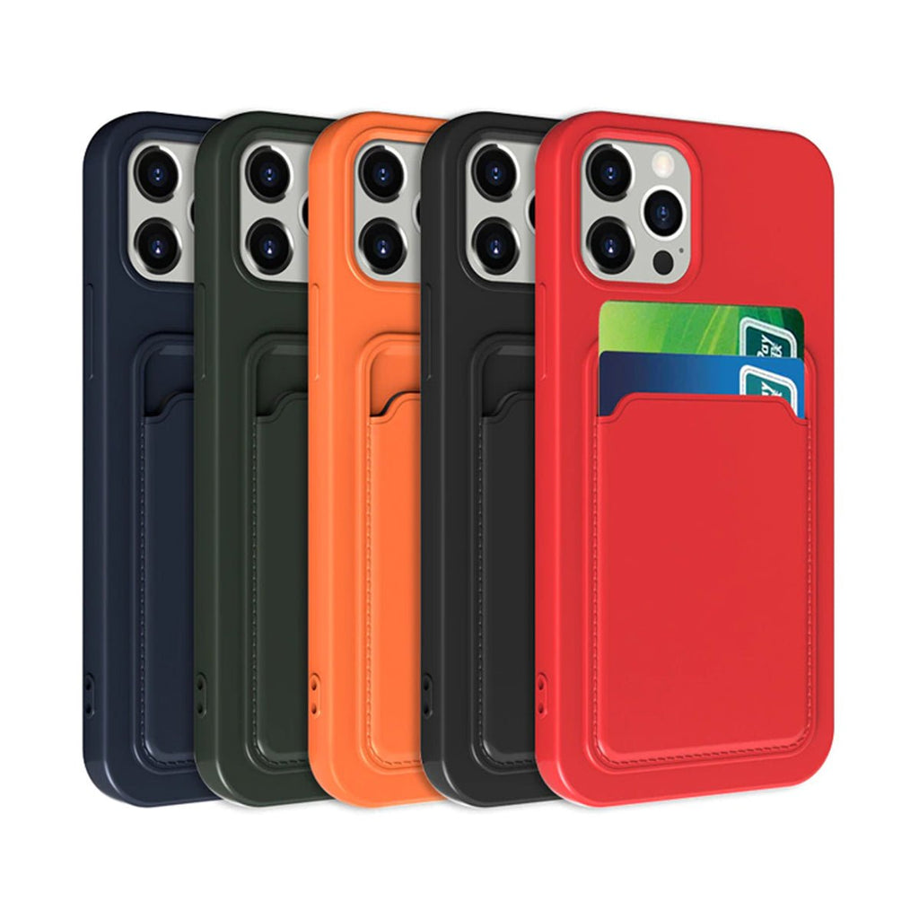 iPhone 14 Mobilskal Silikon med Korthållare - Rosa - PhonecareMobilskalRosa