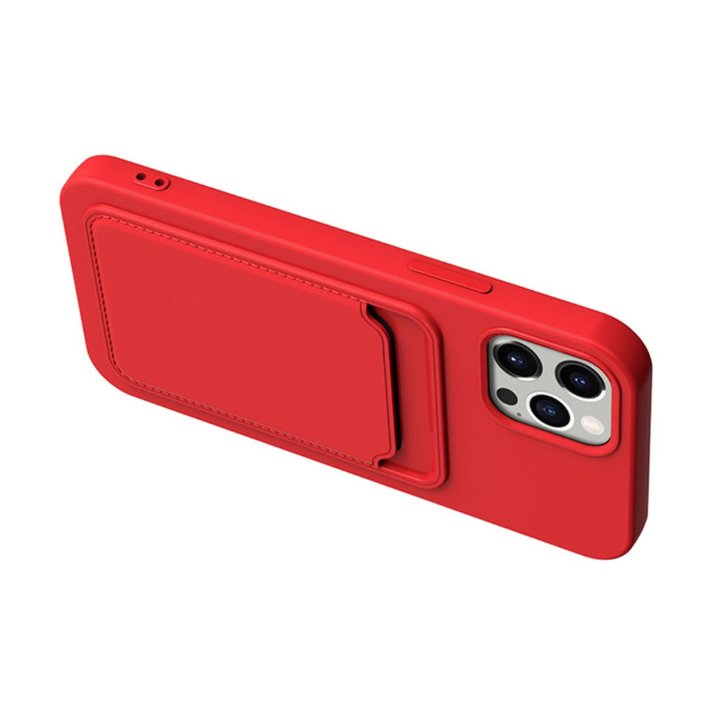 iPhone 14 Pro Max Mobilskal Silikon med Korthållare - Röd - PhonecareMobilskalRöd