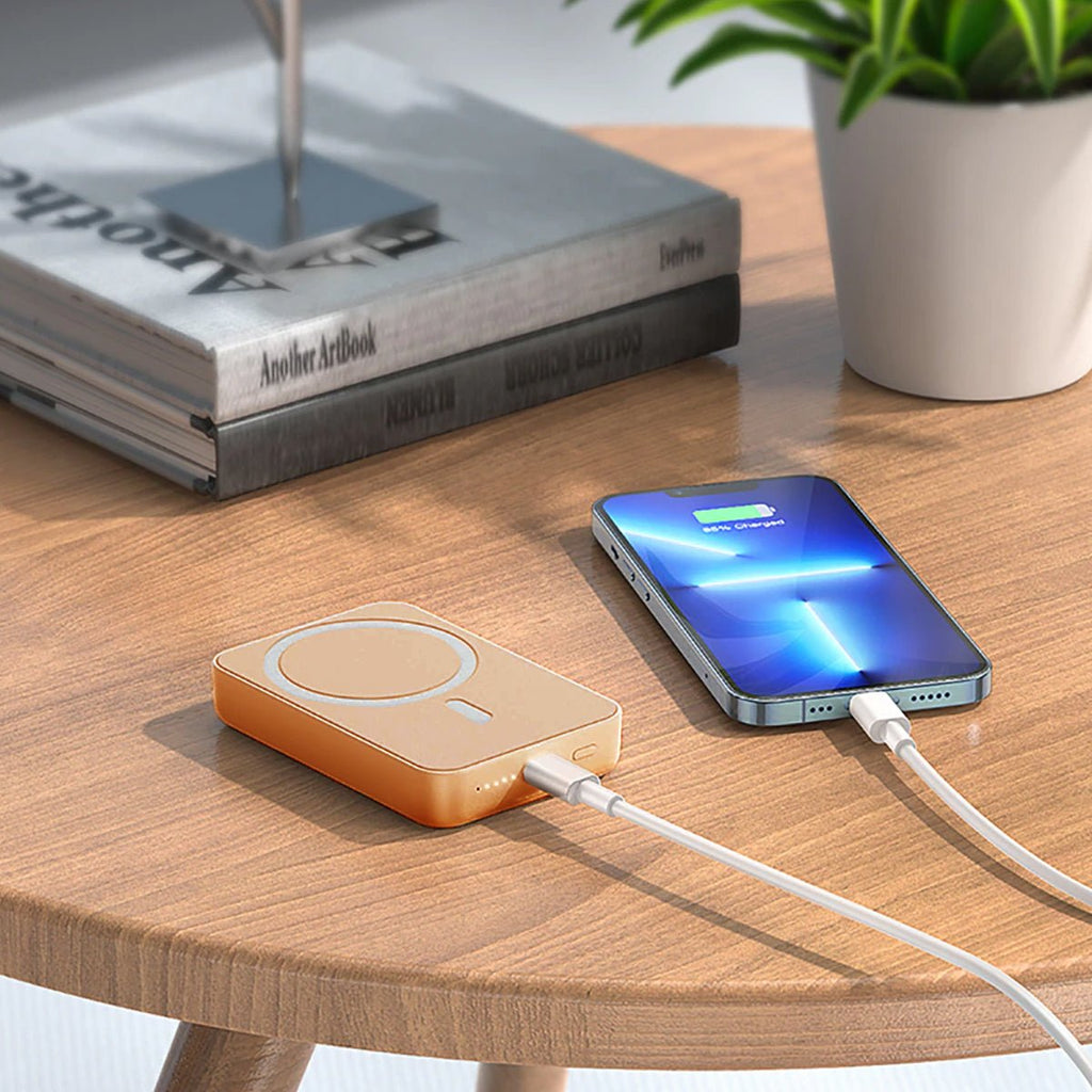 Powerbank Magnetisk med Trådlös Laddning 10000 mAh - Rosa