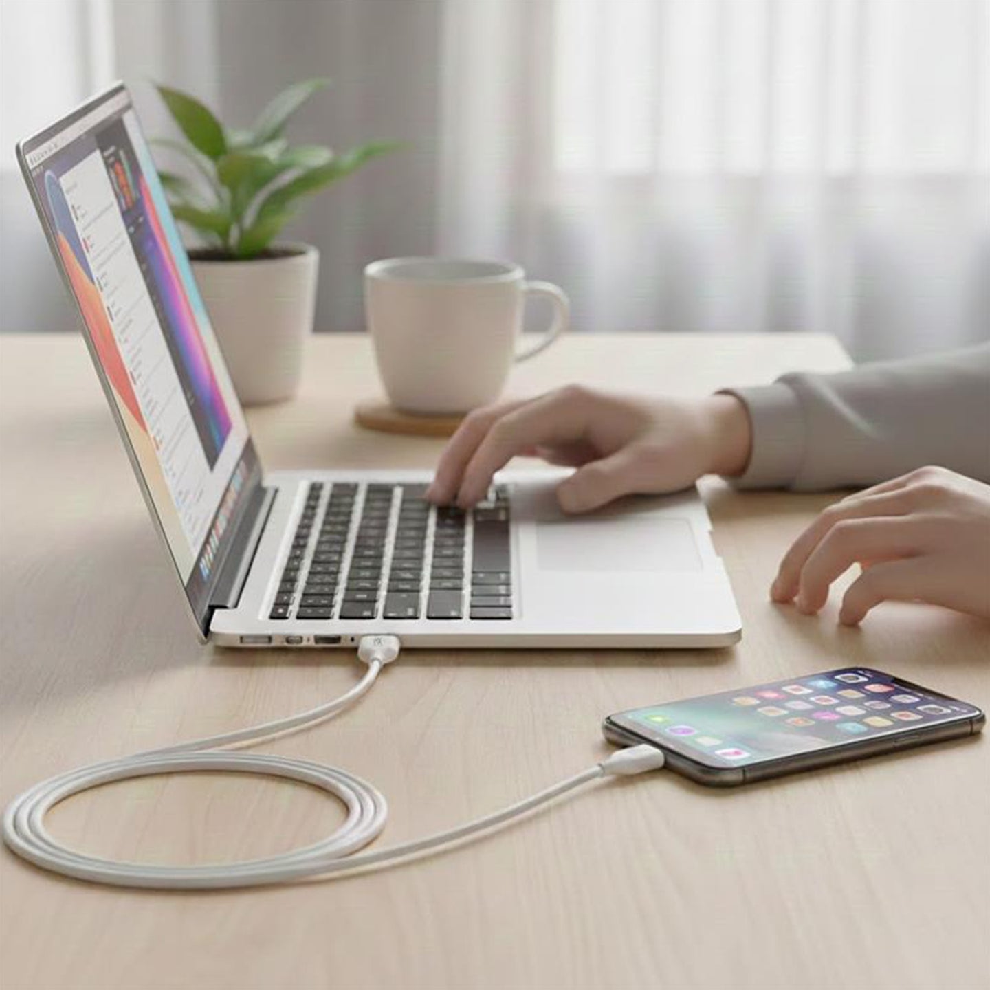 Rvelon USB-C till USB-C Kabel 1m - Vit - Image 3