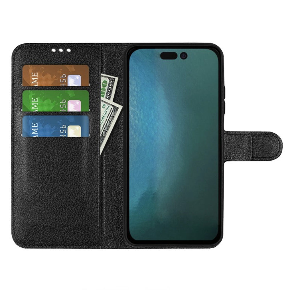 Flip Stand Leather Wallet Case For iPhone 14 Max Black hos Phonecare.se