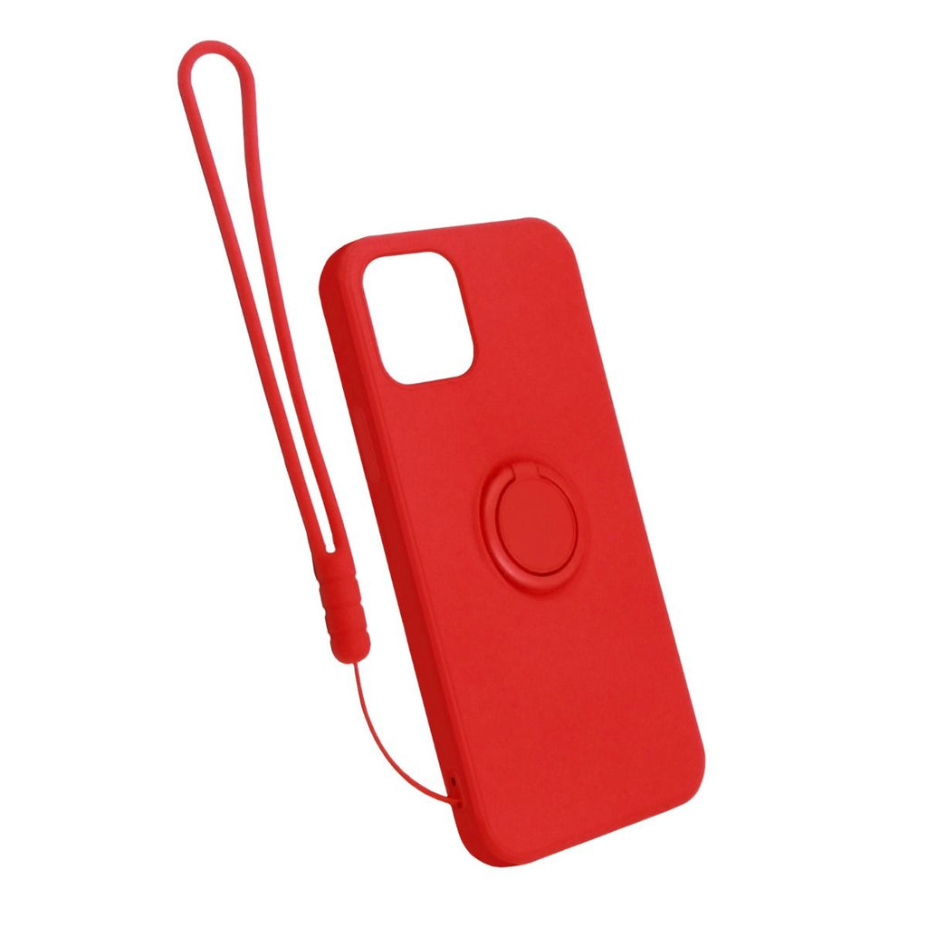 G-SP Silikon Skal Med Stativ Ring Och Handrem För IPhone 12 Mini Röd