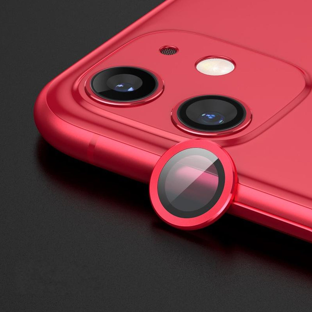Lins/Kameraskydd med Metallram iPhone 12 Röd (2-pack)