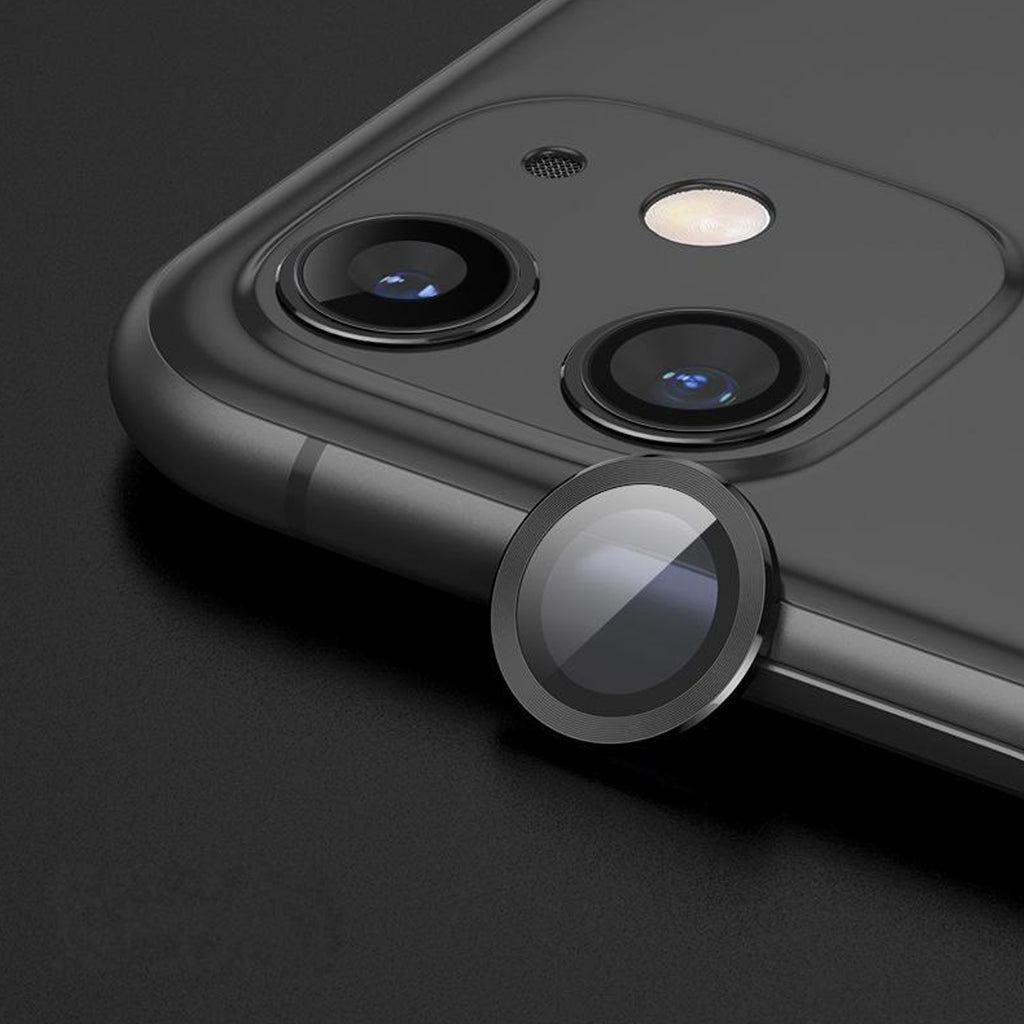 Lins/Kameraskydd med Metallram iPhone 12 Svart (2-pack)