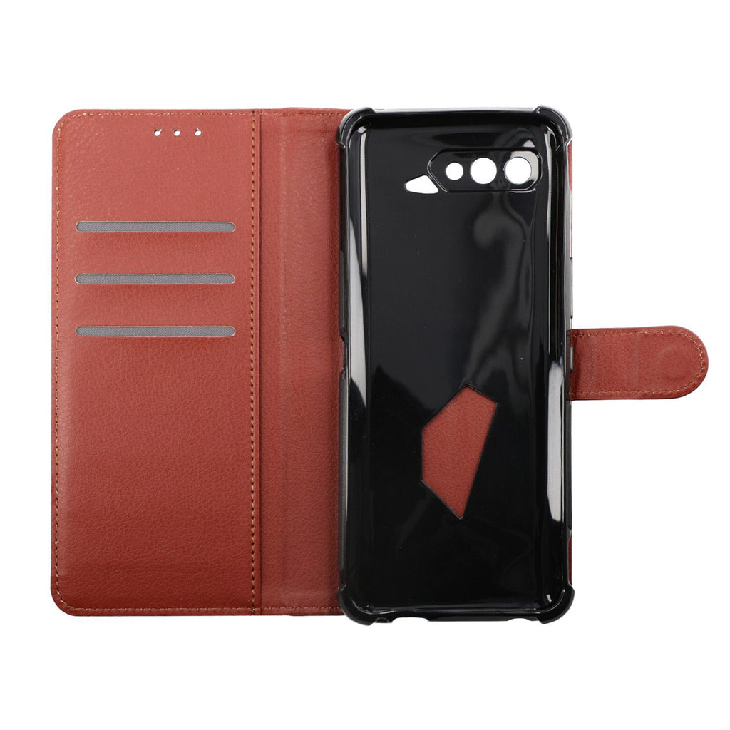 Flip Stand Leather Wallet Case For Asus ROG Phone 5s Brown hos Phonecare.se